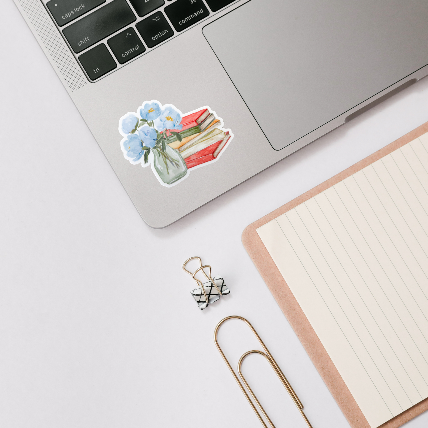 Books and Blue Flowers Watercolor Sticker