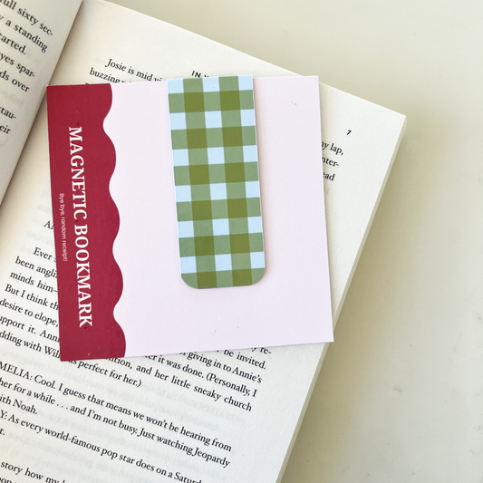 Blue & Green Gingham Magnetic Bookmark
