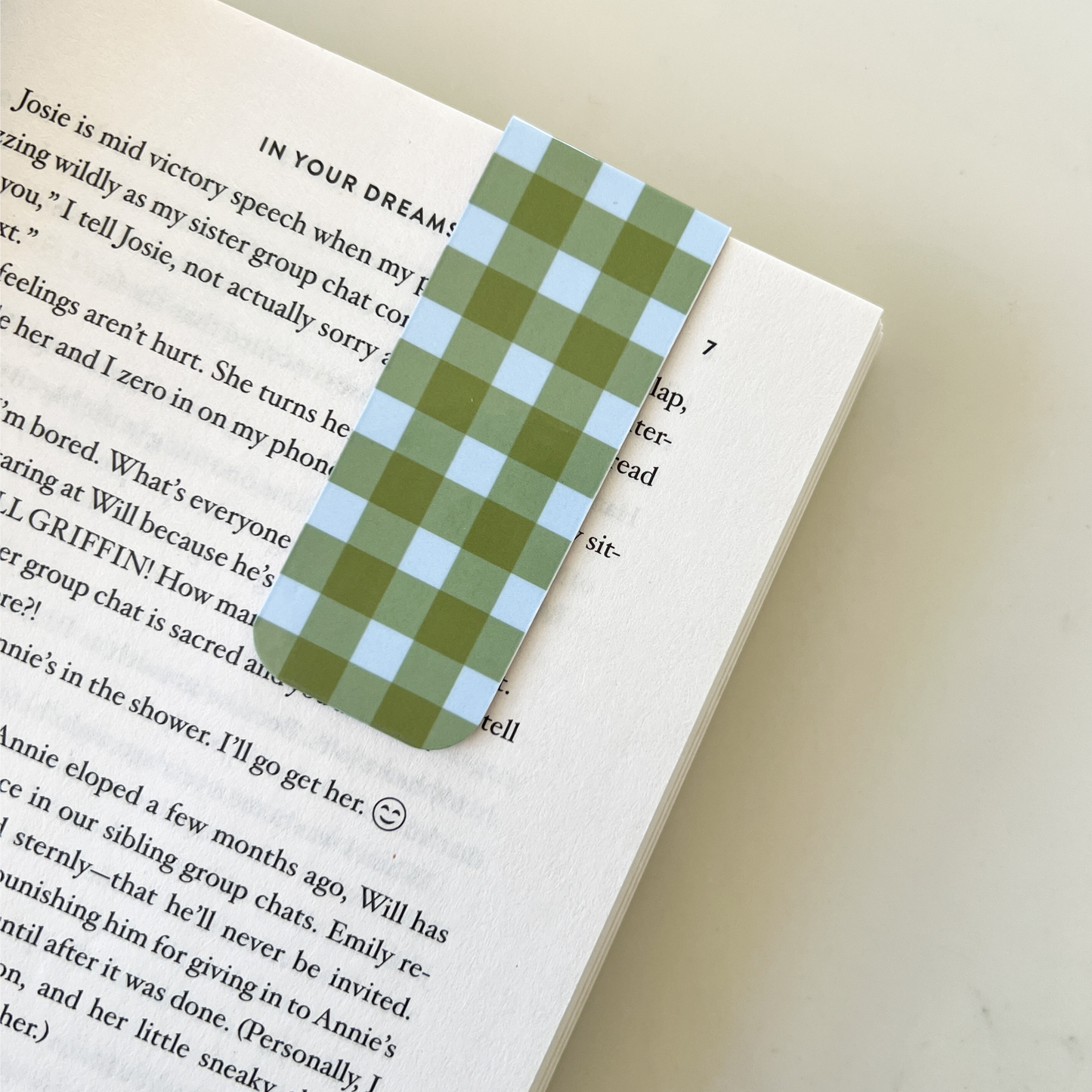 Blue & Green Gingham Magnetic Bookmark