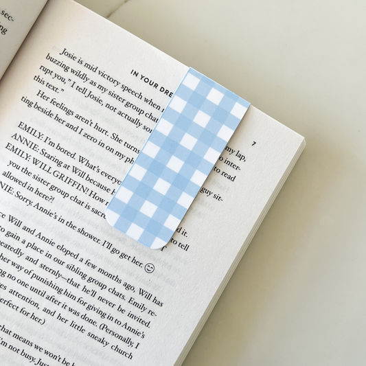 Blue Gingham Magnetic Bookmark
