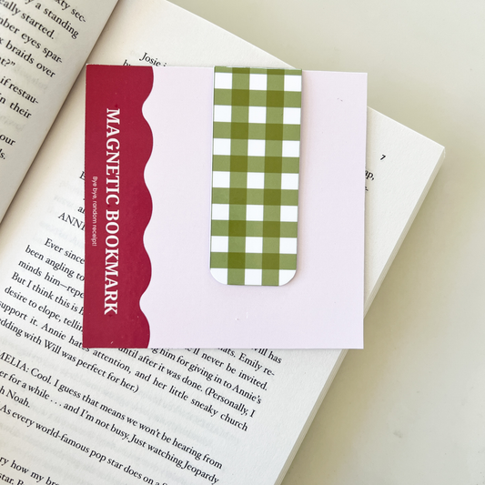 Green Gingham Magnetic Bookmark